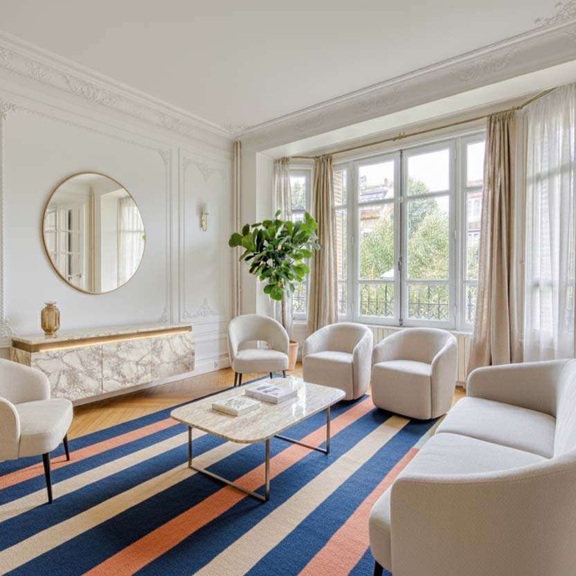 Salon d'une maison rénové et décorée au Chesnay quartier Saint Antoine